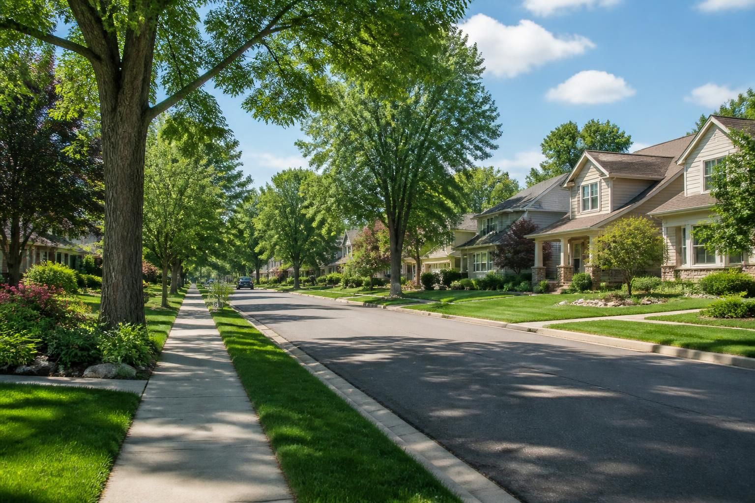 Golden Valley tree-lined street with well-maintained yards.