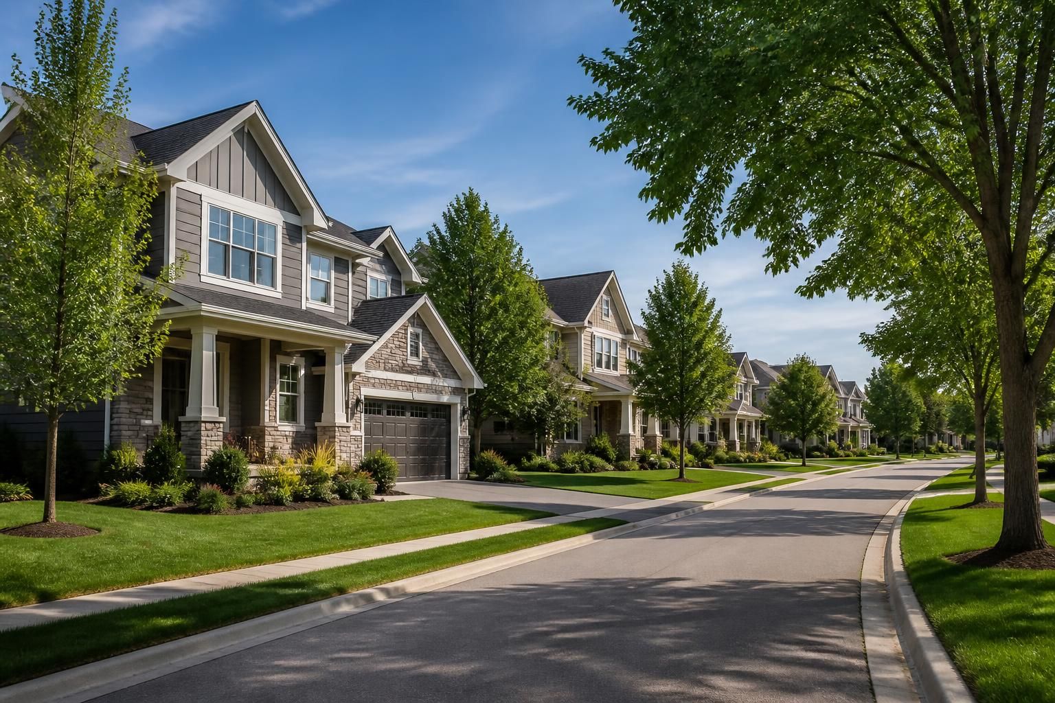 Maple Grove neighborhood with manicured lawns and upscale homes.