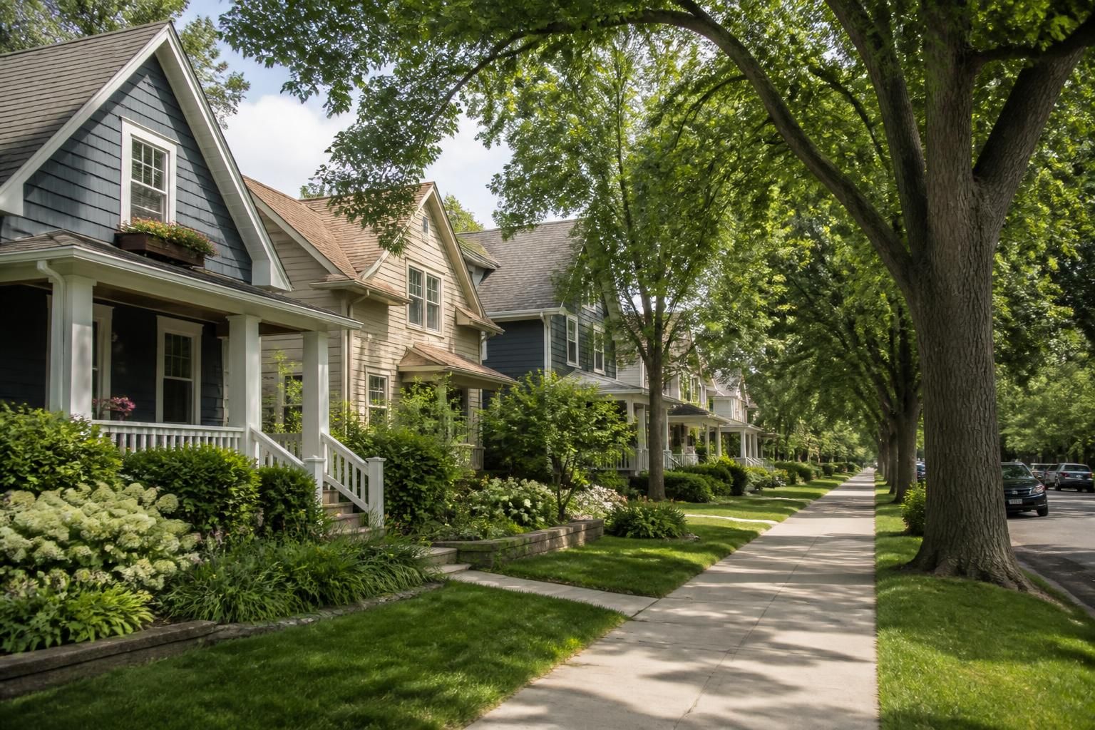 Tree-lined Minneapolis neighborhood with well-kept homes and streets.